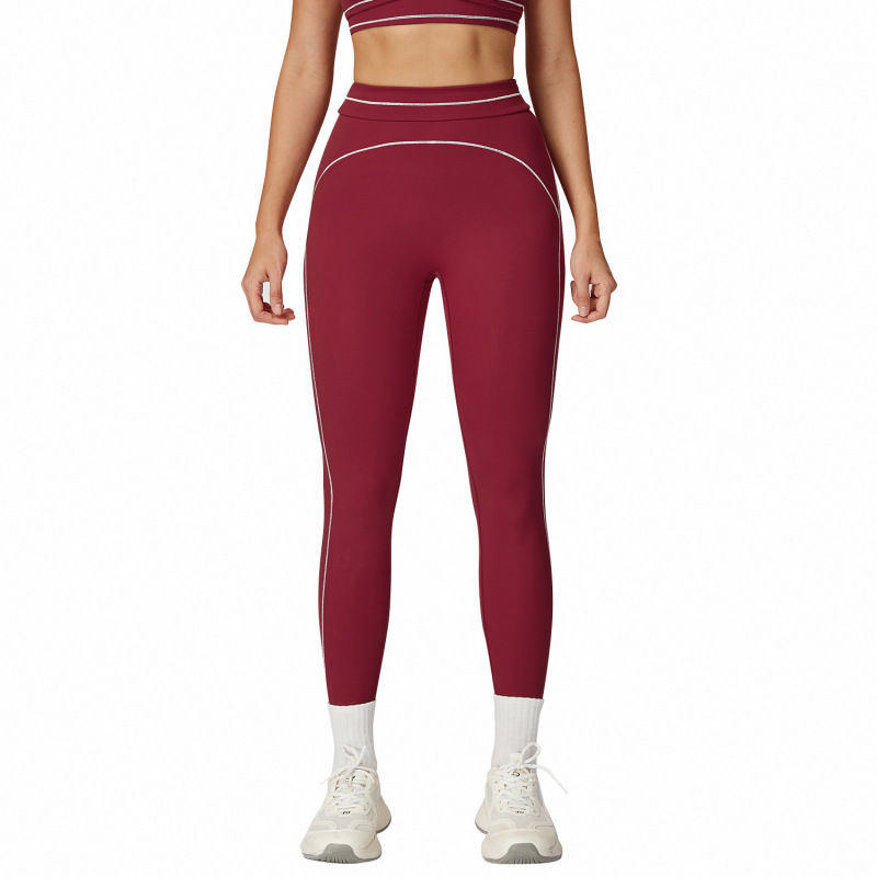Women's Color Block Brushed Yoga Pants, High-Waisted, Slim Fit, Outdoor Running Sports Fitness Apparel, 7028