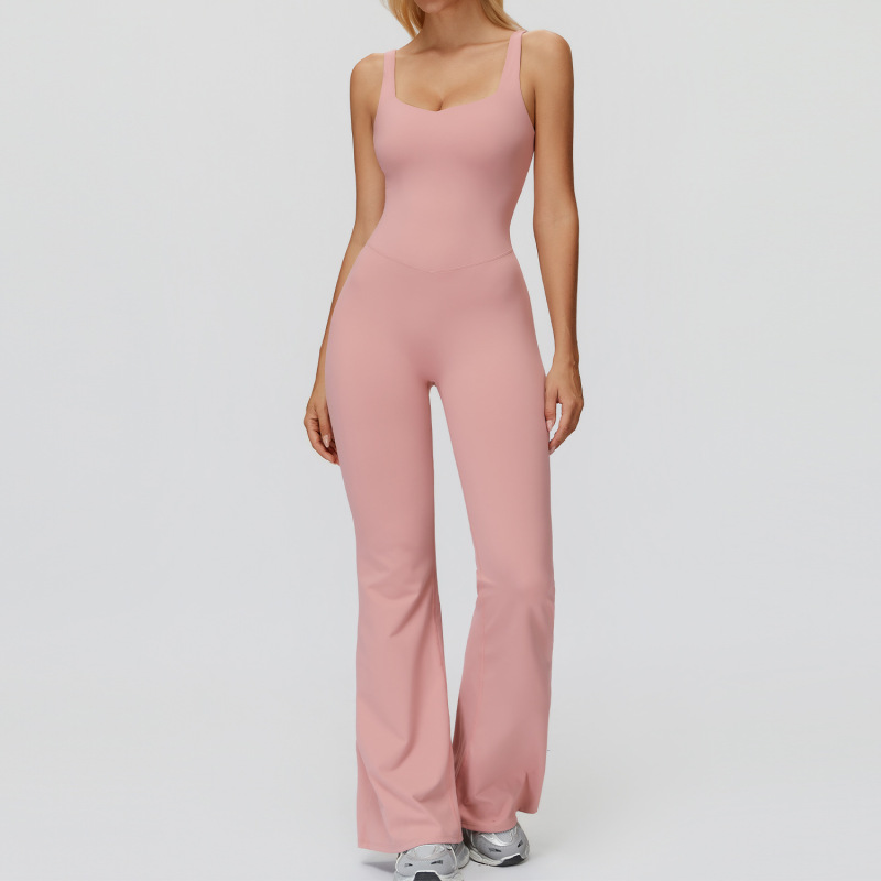 Zechuang Cross-border Brushed Yoga Suit Crossback Slightly Flared Wide-Leg Jumpsuit Running Sports Fitness Suit Women's 9506