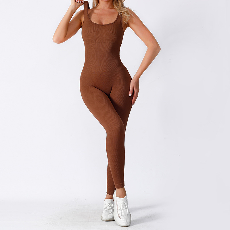 Baoshun Knitted Padded Ribbed Yoga Bodysuit Seamless Sportswear Fitness High-Intensity Training Bodysuit