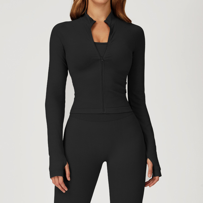 Zechuang Seamless Stand Collar Zipper Yoga Jacket Windproof Slim Fit Warm Top Sports Running Jacket Women's 4513