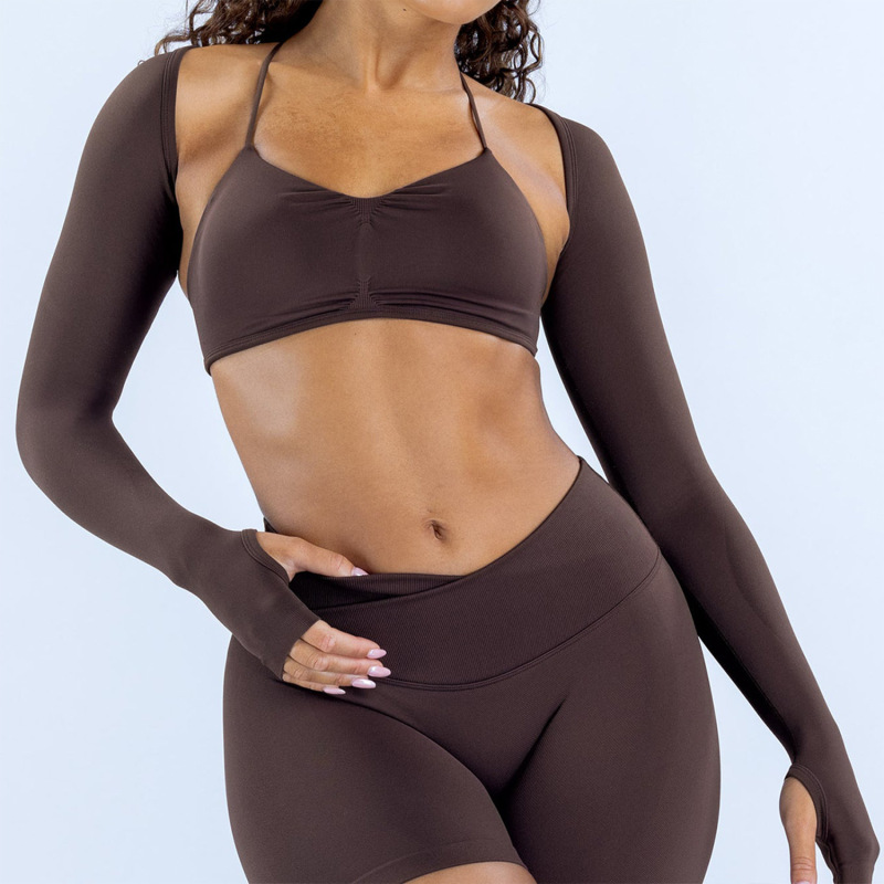 Cross-border European and American seamless yoga long-sleeved shawl tight-fitting backless fitness long-sleeved breathable sports top yoga wear for women