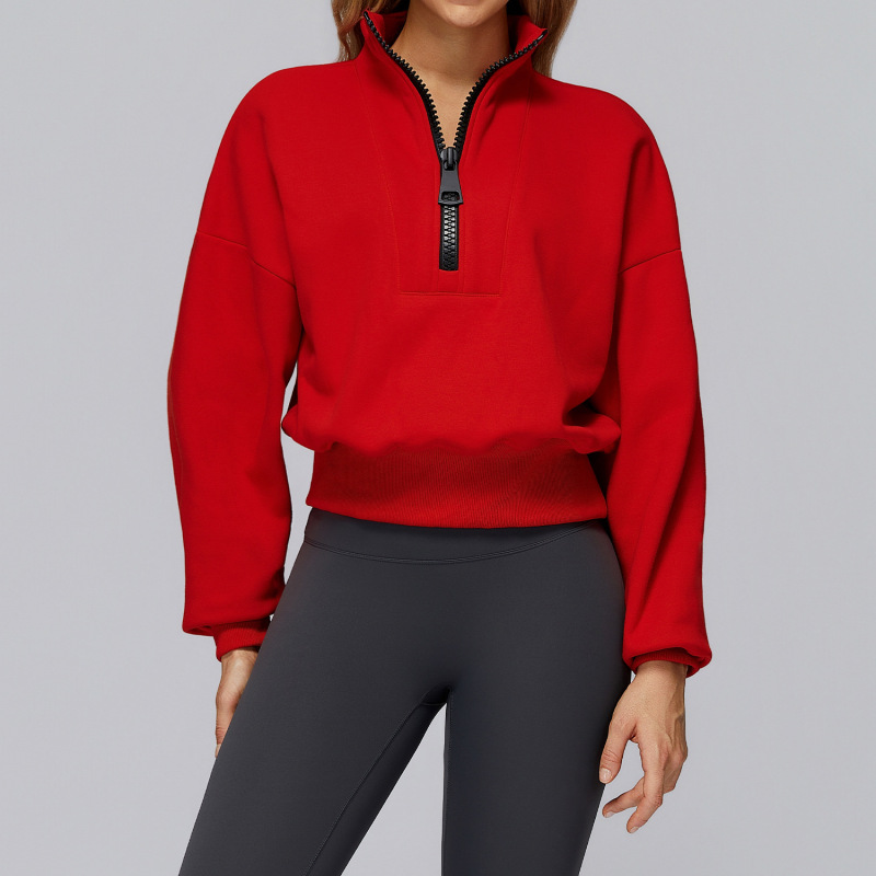 Autumn/Winter Cross-Border Sports Sweatshirt with Stand Collar, Loose Fit, Windproof, Warm, Versatile, Casual, Outdoor Sports Top 2502