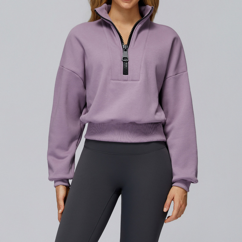 Autumn/Winter Cross-Border Sports Sweatshirt with Stand Collar, Loose Fit, Windproof, Warm, Versatile, Casual, Outdoor Sports Top 2502