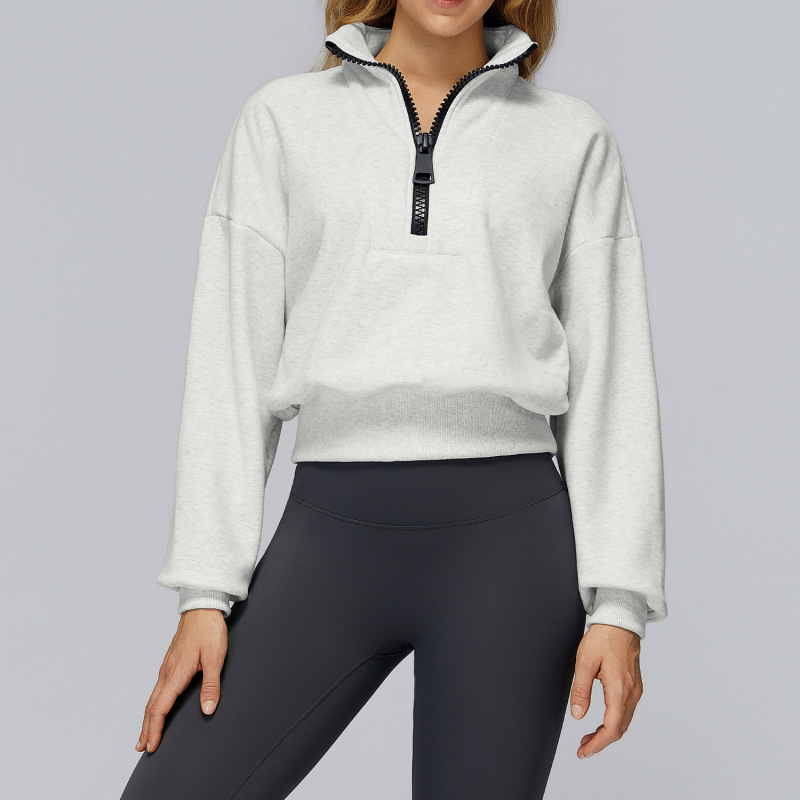 Autumn/Winter Cross-Border Sports Sweatshirt with Stand Collar, Loose Fit, Windproof, Warm, Versatile, Casual, Outdoor Sports Top 2502