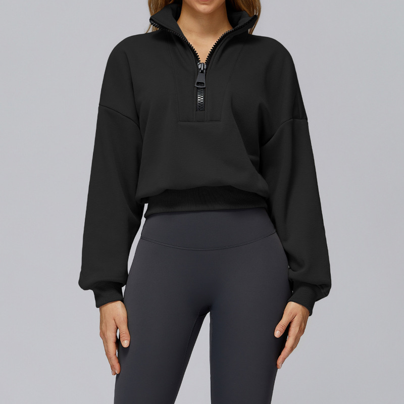 Autumn/Winter Cross-Border Sports Sweatshirt with Stand Collar, Loose Fit, Windproof, Warm, Versatile, Casual, Outdoor Sports Top 2502
