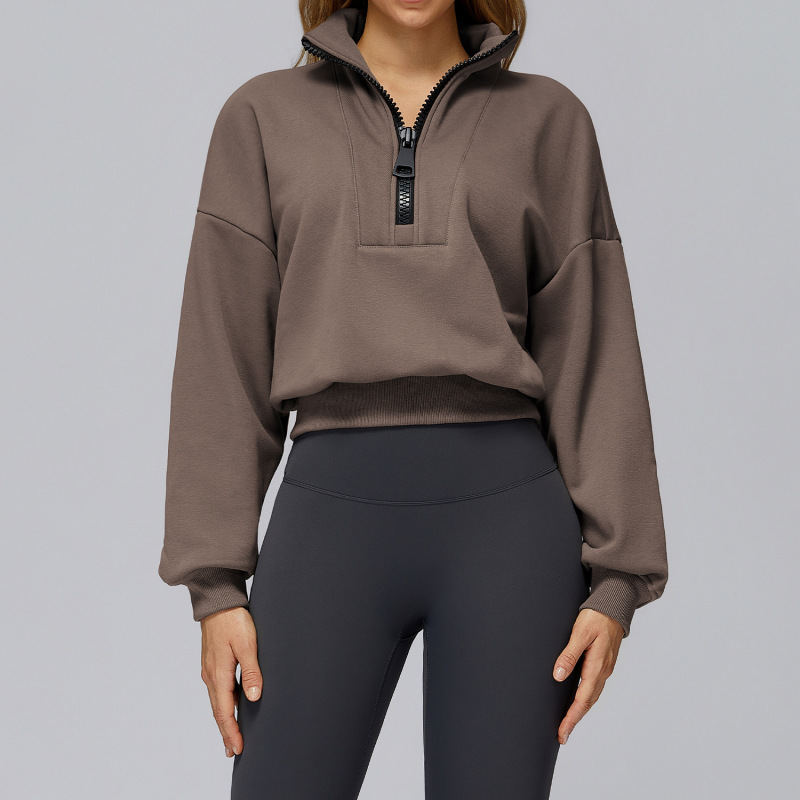 Autumn/Winter Cross-Border Sports Sweatshirt with Stand Collar, Loose Fit, Windproof, Warm, Versatile, Casual, Outdoor Sports Top 2502