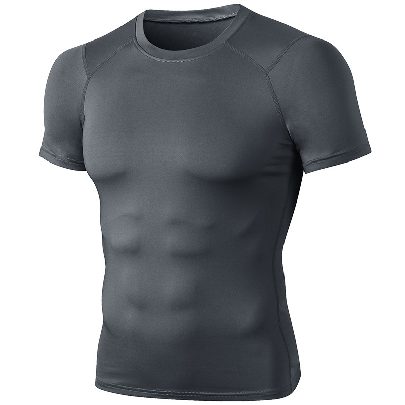 Men's PRO Fitness Short-Sleeve Tight-Fit Running Training Sportswear High Elastic Sweat-Wicking Quick-Drying Top T-Shirt 01219
