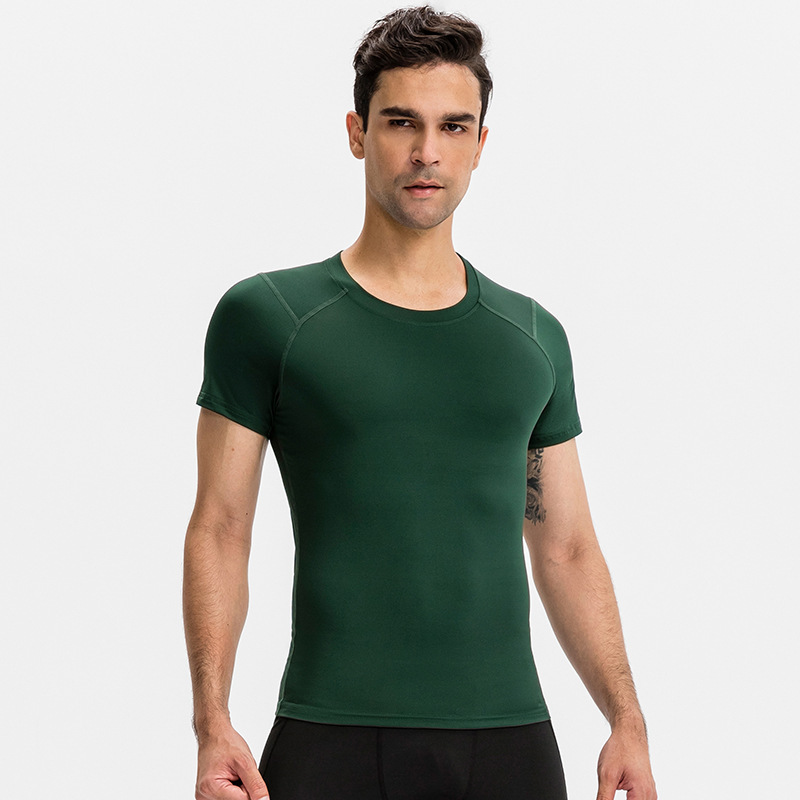 Men's PRO Fitness Short-Sleeve Tight-Fit Running Training Sportswear High Elastic Sweat-Wicking Quick-Drying Top T-Shirt 01219