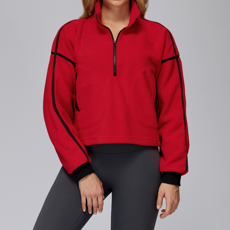European and American cross-border autumn and winter coat, stand collar windproof and warm fleece jacket, women's running fleece-lined sports jacket, size 3090