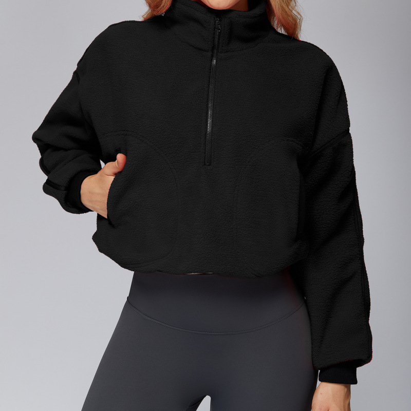 European and American cross-border autumn and winter coat, stand collar windproof and warm fleece jacket, women's running fleece-lined sports jacket, size 3090