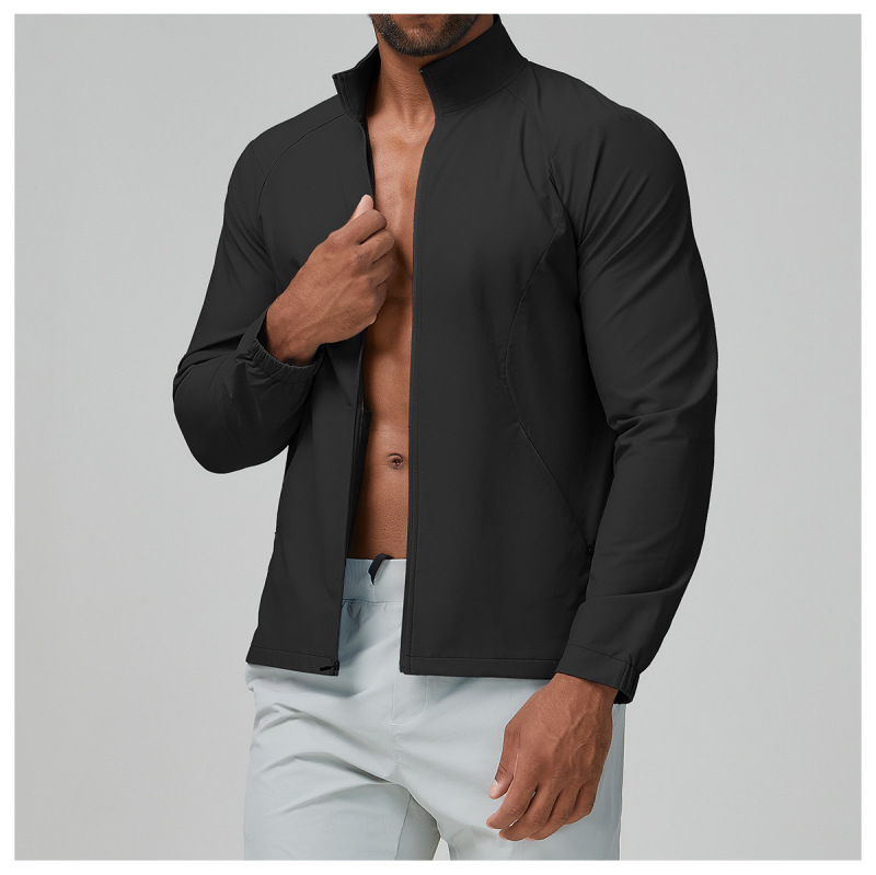 Cross-border men's sports casual solid color stand collar jacket zip-up windproof hoodie outdoor running fitness jacket 1140