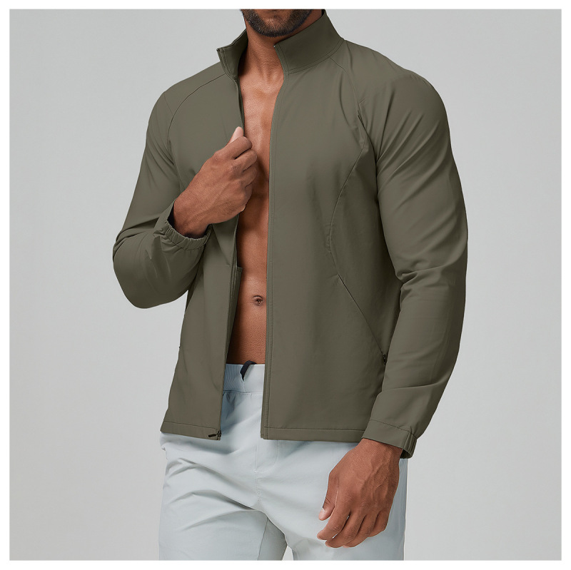 Cross-border men's sports casual solid color stand collar jacket zip-up windproof hoodie outdoor running fitness jacket 1140