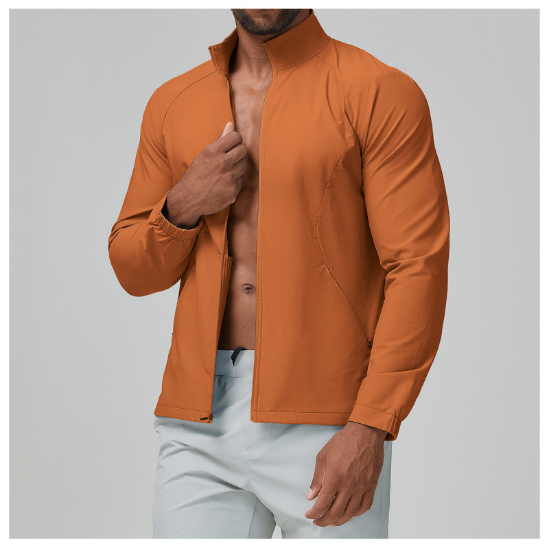 Cross-border men's sports casual solid color stand collar jacket zip-up windproof hoodie outdoor running fitness jacket 1140