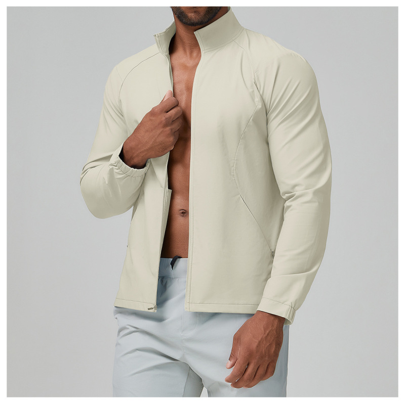 Cross-border men's sports casual solid color stand collar jacket zip-up windproof hoodie outdoor running fitness jacket 1140