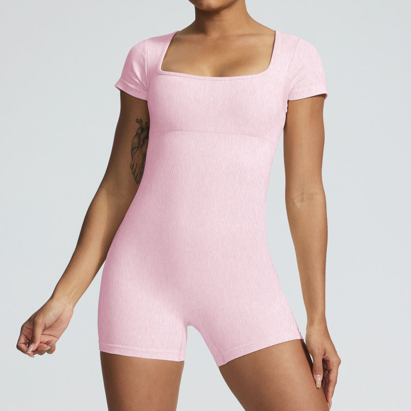 New European and American style seamless sand-washed wide round neck bodysuit, high elasticity, tight-fitting, sexy one-piece fitness bodysuit/yoga wear