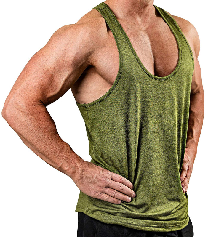 Muscular cross-border European and American brothers men's solid color V-neck sleeveless top T-shirt sports fitness vest one piece dropshipping