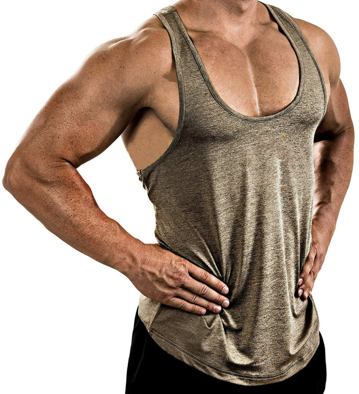 Muscular cross-border European and American brothers men's solid color V-neck sleeveless top T-shirt sports fitness vest one piece dropshipping