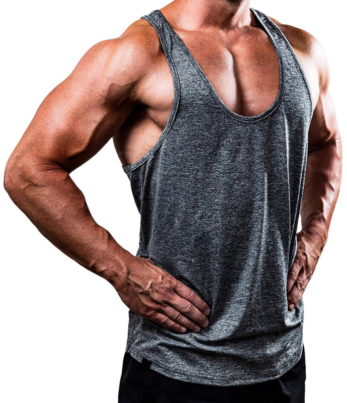 Muscular cross-border European and American brothers men's solid color V-neck sleeveless top T-shirt sports fitness vest one piece dropshipping