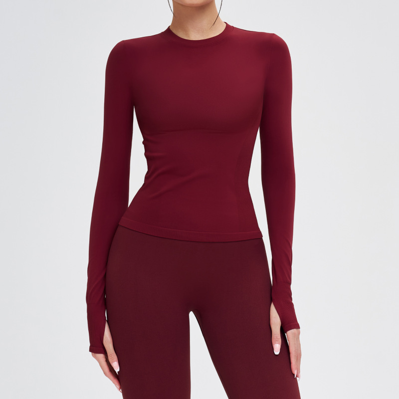 Cross-border seamless yoga long-sleeved round neck tight-fitting comfortable sports yoga wear outdoor running fitness T-shirt women's 5081