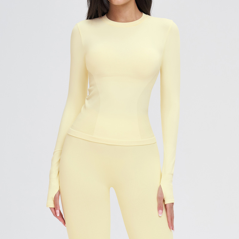 Cross-border seamless yoga long-sleeved round neck tight-fitting comfortable sports yoga wear outdoor running fitness T-shirt women's 5081