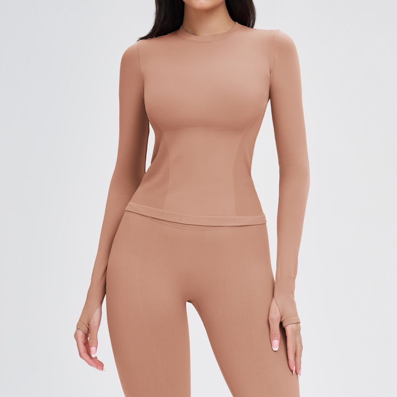 Cross-border seamless yoga long-sleeved round neck tight-fitting comfortable sports yoga wear outdoor running fitness T-shirt women's 5081
