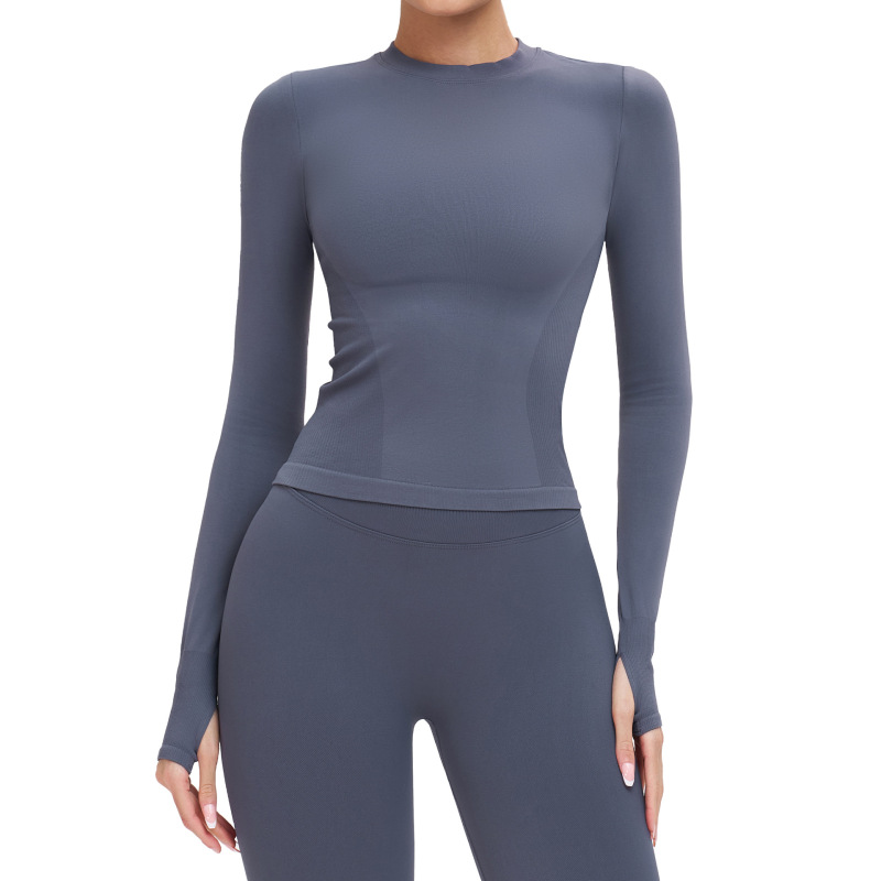 Cross-border seamless yoga long-sleeved round neck tight-fitting comfortable sports yoga wear outdoor running fitness T-shirt women's 5081