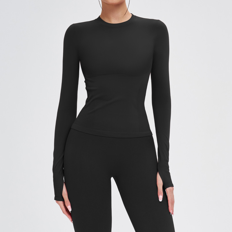 Cross-border seamless yoga long-sleeved round neck tight-fitting comfortable sports yoga wear outdoor running fitness T-shirt women's 5081