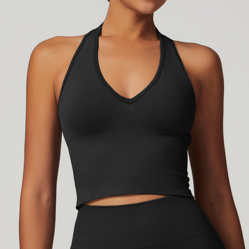 Zechuang Breathable Halter Neck Beautiful Back Yoga Bra European and American Seamless Sports Bra Women's Summer Shockproof Fitness Top 7725