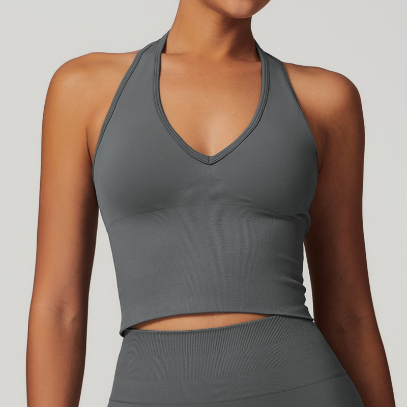 Zechuang Breathable Halter Neck Beautiful Back Yoga Bra European and American Seamless Sports Bra Women's Summer Shockproof Fitness Top 7725