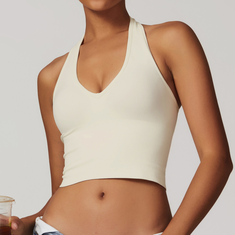 Zechuang Breathable Halter Neck Beautiful Back Yoga Bra European and American Seamless Sports Bra Women's Summer Shockproof Fitness Top 7725
