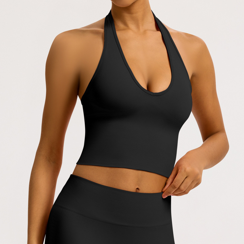 Cross-border breathable backless halter neck yoga bra shockproof outdoor fitness top European and American style seamless sports bra