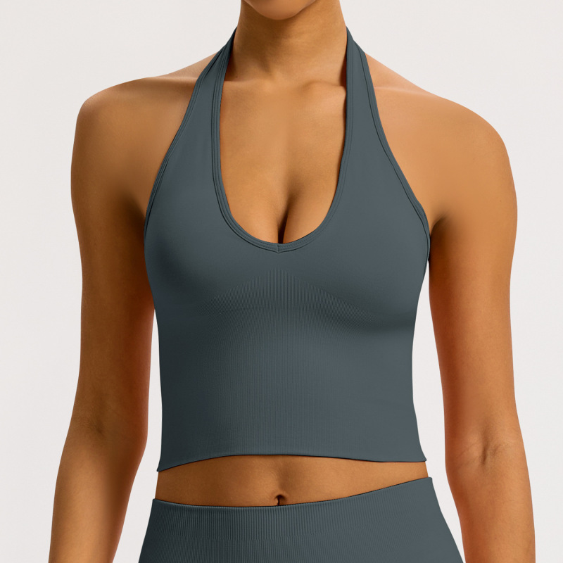 Cross-border breathable backless halter neck yoga bra shockproof outdoor fitness top European and American style seamless sports bra