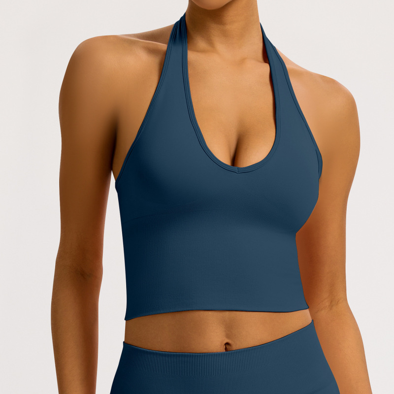 Cross-border breathable backless halter neck yoga bra shockproof outdoor fitness top European and American style seamless sports bra