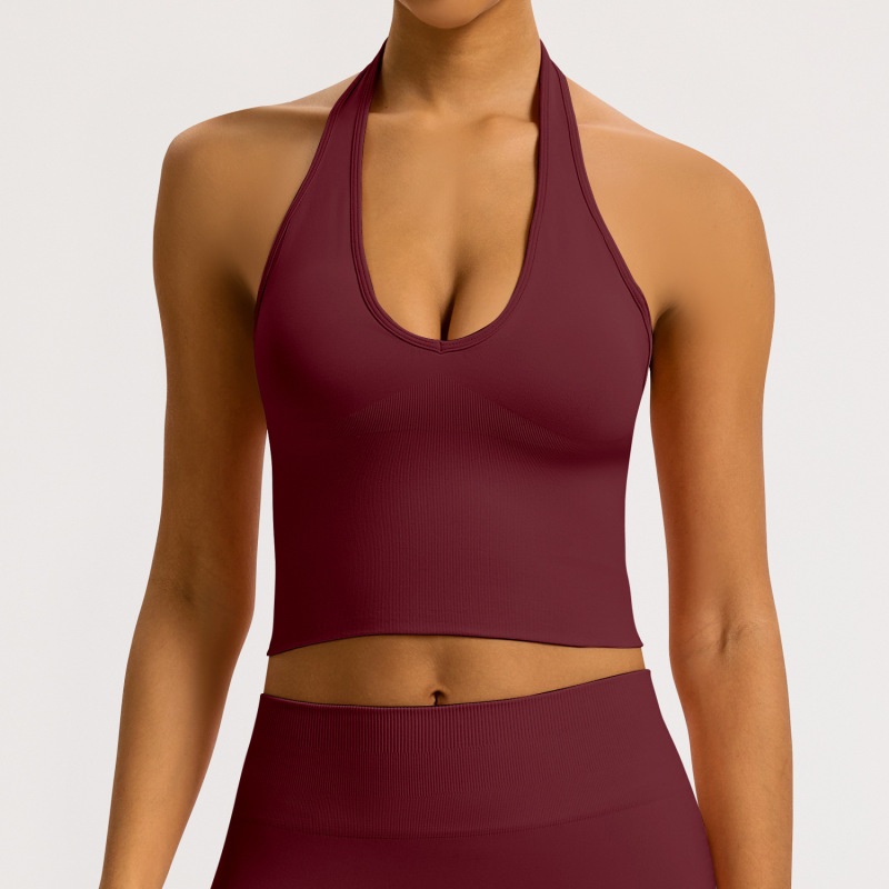 Cross-border breathable backless halter neck yoga bra shockproof outdoor fitness top European and American style seamless sports bra