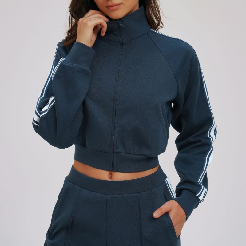 Cross-border color-blocked sweatshirt jacket, high-neck windproof zip-up pocket thick sweatshirt, outdoor sports cycling jacket 2519