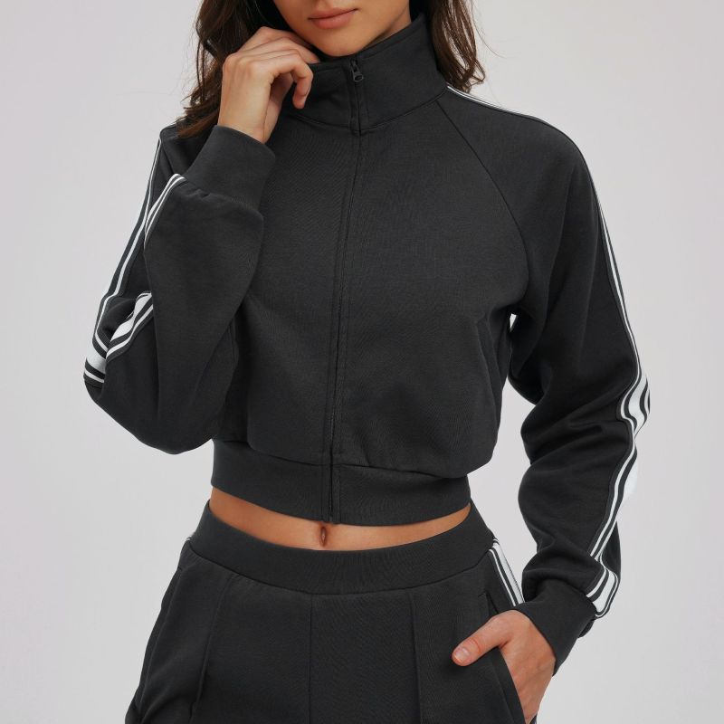 Cross-border color-blocked sweatshirt jacket, high-neck windproof zip-up pocket thick sweatshirt, outdoor sports cycling jacket 2519