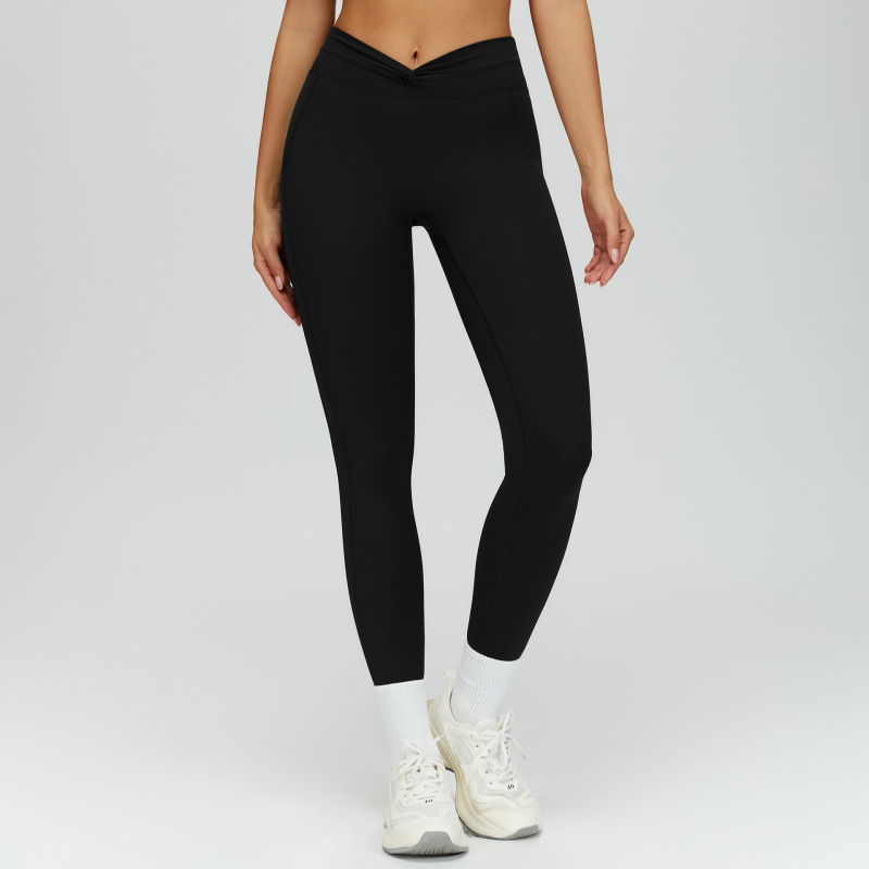 Cross-border nude-feel tight yoga pants, high-waisted twisted pleats, fitness sports pants, outdoor running workout pants, 4514