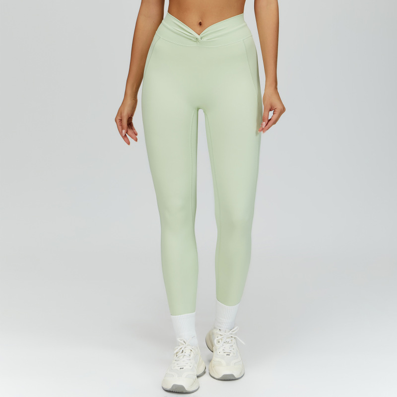 Cross-border nude-feel tight yoga pants, high-waisted twisted pleats, fitness sports pants, outdoor running workout pants, 4514
