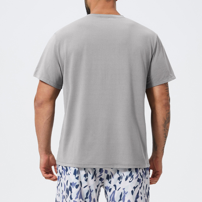 Cross-border Spring/Summer Skin-friendly Breathable Moisture-wicking Men's Sports Casual T-shirt Crew Neck Retro European and American Running Short Sleeve 1094