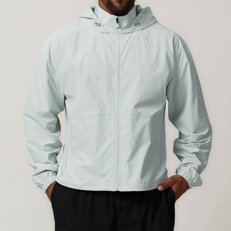 Men's Sunscreen, Water Repellent, Wrinkle Resistant, Zippered Hooded Casual Sports Windbreaker Jacket 1053