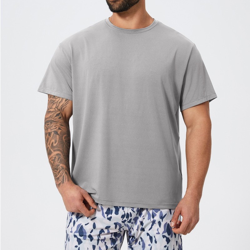 Cross-border Spring/Summer Skin-friendly Breathable Moisture-wicking Men's Sports Casual T-shirt Crew Neck Retro European and American Running Short Sleeve 1094