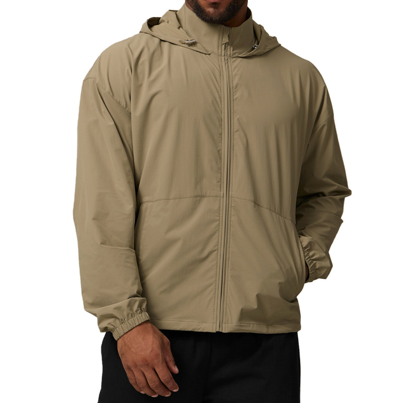 Men's Sunscreen, Water Repellent, Wrinkle Resistant, Zippered Hooded Casual Sports Windbreaker Jacket 1053