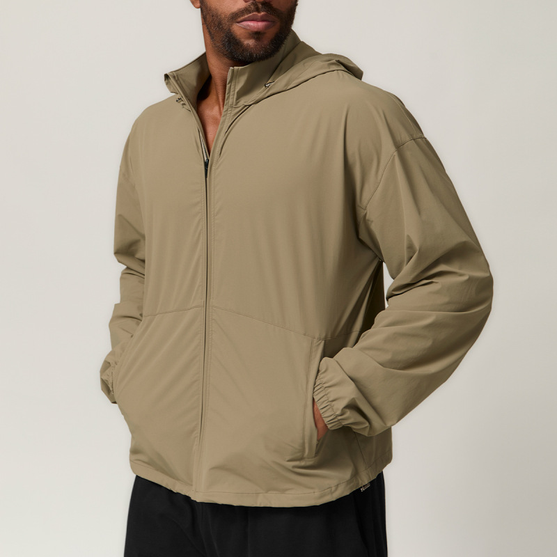 Men's Sunscreen, Water Repellent, Wrinkle Resistant, Zippered Hooded Casual Sports Windbreaker Jacket 1053