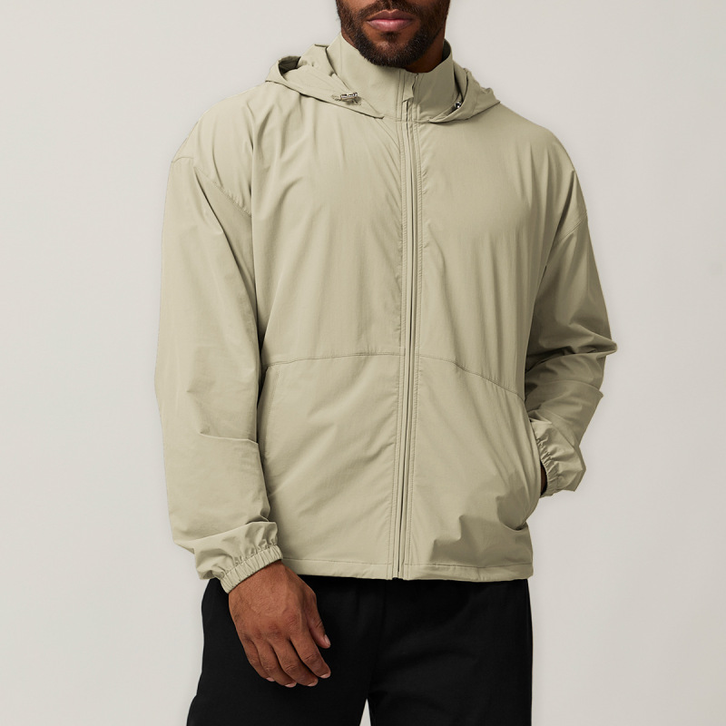 Men's Sunscreen, Water Repellent, Wrinkle Resistant, Zippered Hooded Casual Sports Windbreaker Jacket 1053