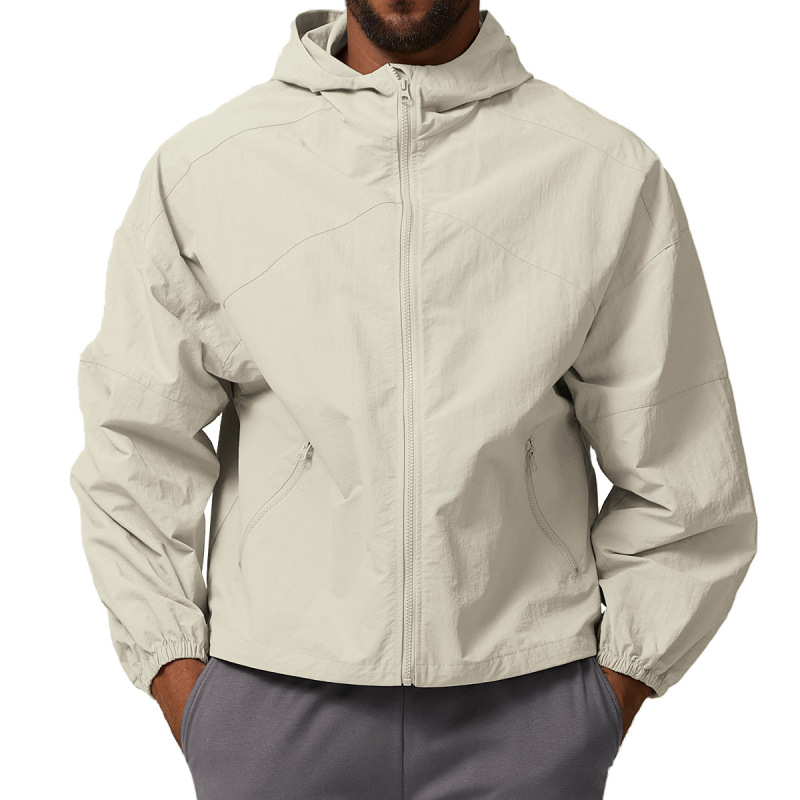 American-style zip-up windproof hooded outdoor water-repellent jacket for hiking, camping, citywalking, and windproofing.