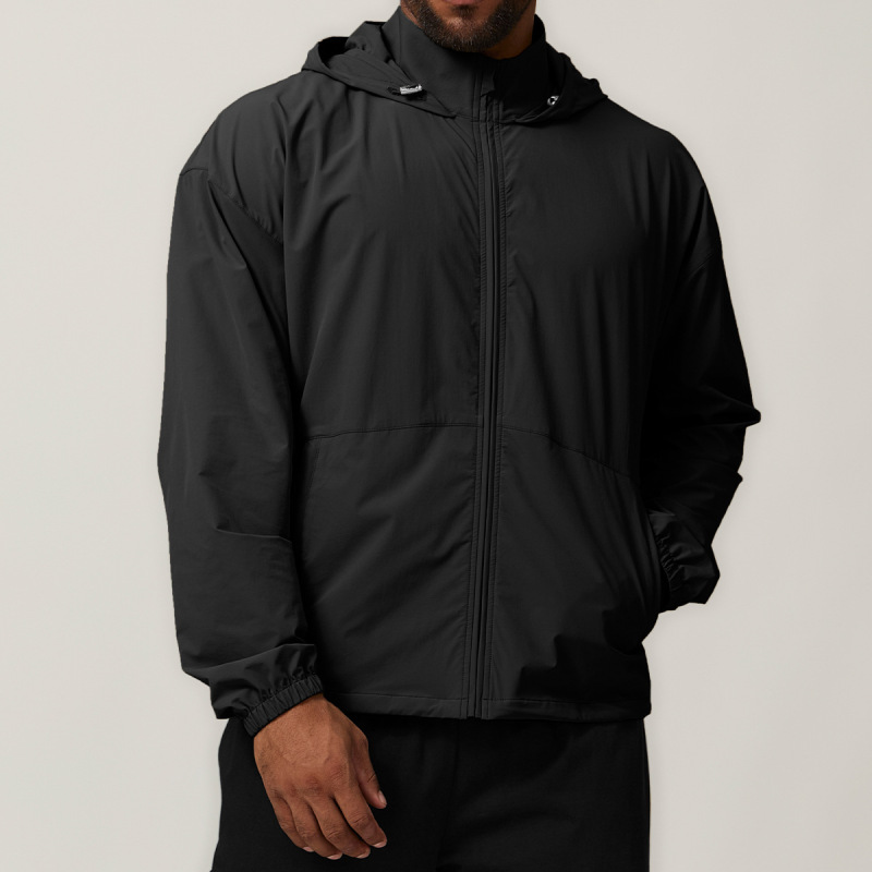 Men's Sunscreen, Water Repellent, Wrinkle Resistant, Zippered Hooded Casual Sports Windbreaker Jacket 1053