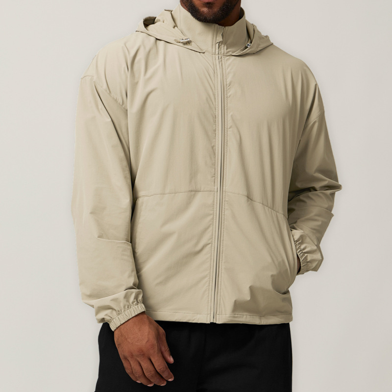 Men's Sunscreen, Water Repellent, Wrinkle Resistant, Zippered Hooded Casual Sports Windbreaker Jacket 1053