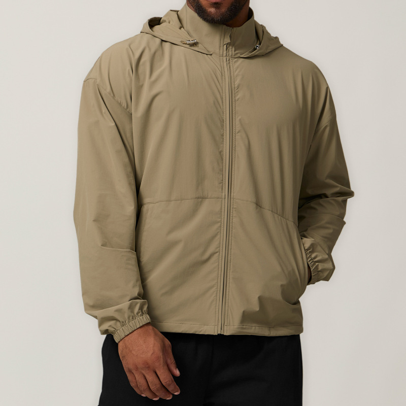 Men's Sunscreen, Water Repellent, Wrinkle Resistant, Zippered Hooded Casual Sports Windbreaker Jacket 1053