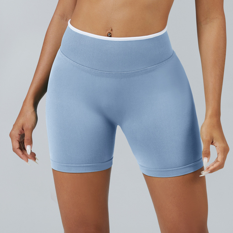 Cross-border European and American seamless color-blocked yoga shorts, tight-fitting peach-shaped hip-lifting sports shorts, women's outerwear running and fitness pants
