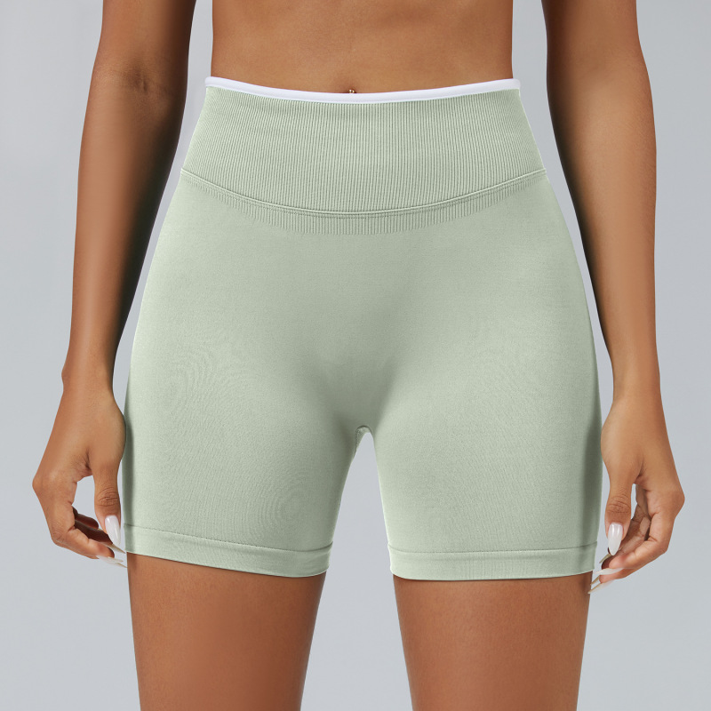 Cross-border European and American seamless color-blocked yoga shorts, tight-fitting peach-shaped hip-lifting sports shorts, women's outerwear running and fitness pants